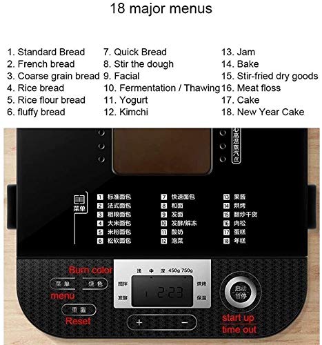 Multifunción 450W automático Máquina de hacer pan, multifuncional de acero inoxidable máquina de pan, 18 Configuración, 3 colores, la corteza de la Reserva Keep Warm Set, 18 programas automáticos, 13