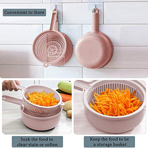 Multifunción Cortador De Verduras Ajustables Con Pelador En Juliana Y Espiralizador, Accesorios De Cocina De Mano Para El Hogar, Rosa