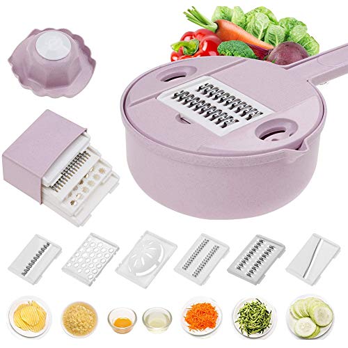 Multifunción Cortador De Verduras Ajustables Con Pelador En Juliana Y Espiralizador, Accesorios De Cocina De Mano Para El Hogar, Rosa