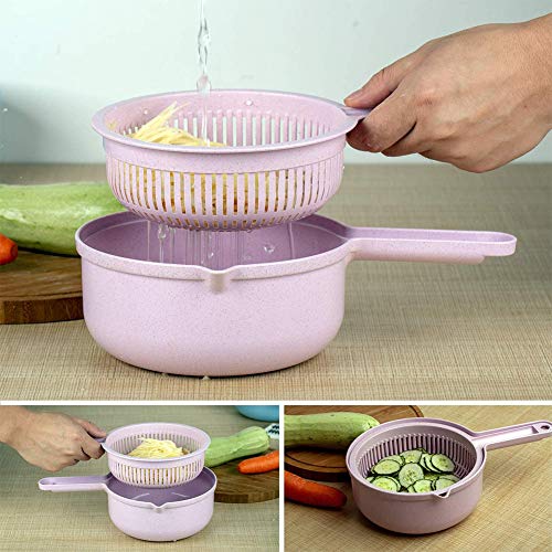 Multifunción Cortador De Verduras Ajustables Con Pelador En Juliana Y Espiralizador, Accesorios De Cocina De Mano Para El Hogar, Rosa