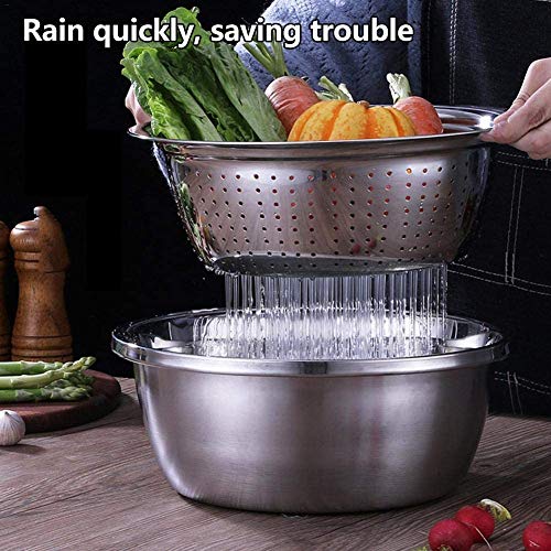 Multifuncional de Acero Inoxidable Cuenca 3PCS / Set, Frutas Vegetales Julienne máquina de Cortar, Trituración Fregadero Cuenca de Drenaje Cesta para Frutas Verduras Ensalada,28cm