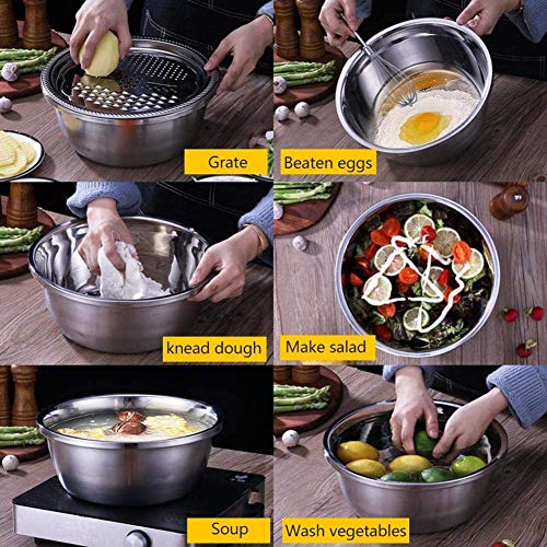 Multifuncional de Acero Inoxidable Cuenca 3PCS / Set, Frutas Vegetales Julienne máquina de Cortar, Trituración Fregadero Cuenca de Drenaje Cesta para Frutas Verduras Ensalada,28cm