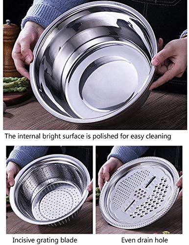 Multifuncional de Acero Inoxidable Cuenca 3PCS / Set, Frutas Vegetales Julienne máquina de Cortar, Trituración Fregadero Cuenca de Drenaje Cesta para Frutas Verduras Ensalada,28cm