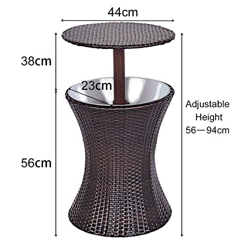 Multigot 3 en 1 mesa de mimbre de barra de hielo, mesa de café, estilo ratán, altura ajustable, patio, fiesta, piscina, uso