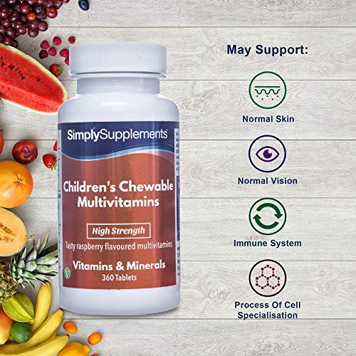 Multivitaminas Masticables para Niños con Vitamina C - ¡Bote para 1 año! - Apto para vegetarianos - 360 Comprimidos - SimplySupplements