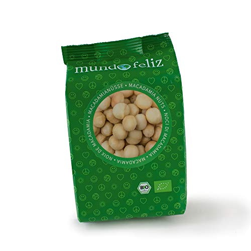 Mundo Feliz - Nueces de macadamia ecológicas crudas, 5 bolsas de 100 g