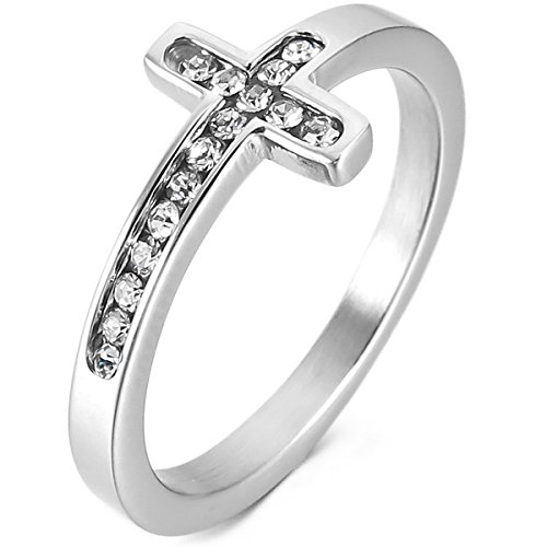 MunkiMix Acero Inoxidable Anillo Ring Banda Venda Cz Cubic Zirconia Circonita El Tono De Plata Cruzar Cruz Alianzas Boda Talla Tamaño 17 Mujer