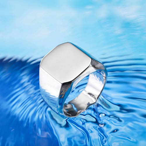 MunkiMix Anillo de sello para hombres Mujeres Niños 316l Anillos para hombre resistentes al agua Estilo cuadrado de acero inoxidable, paquete con ajustadores de tamaño de anillo (Plata Color, Talla P)