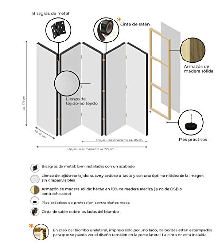murando Biombo Flores 225x172 cm de Impresion Unilateral en el Lienzo de TNT de Calidad Decoracion Foto Biombo de Madera con Imagen Impresa Separador Grande Home Office Blanco SPA b-B-0321-z-c