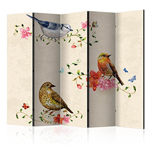 murando Biombo Vintage Pajaros Flores 225x172 cm de Impresion Bilateral en el Lienzo de TNT de Calidad Decoracion Foto Biombo de Madera con Imagen Impresa Separador Grande Home g-B-0064-z-c