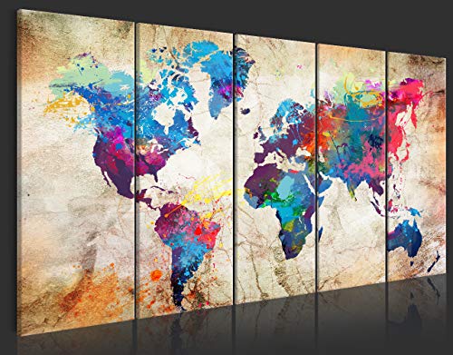 murando - Cuadro en Lienzo 200x80 cm Mapamundi Impresión de 5 Piezas Material Tejido no Tejido Impresión Artística Imagen Gráfica Decoracion de Pared Mapa del Mundo Continente k-A-0179-b-o