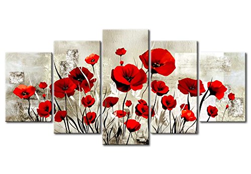 murando - Cuadro en Lienzo Amapolas 200x100 cm Flores Impresión de 5 Piezas Material Tejido no Tejido Impresión Artística Imagen Gráfica Decoracion de Pared Rojo Flores Naturaleza b-A-0001-b-o