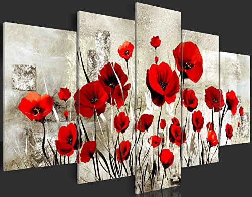 murando - Cuadro en Lienzo Amapolas 200x100 cm Flores Impresión de 5 Piezas Material Tejido no Tejido Impresión Artística Imagen Gráfica Decoracion de Pared Rojo Flores Naturaleza b-A-0001-b-o