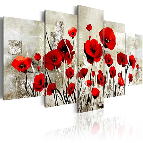 murando - Cuadro en Lienzo Amapolas 200x100 cm Flores Impresión de 5 Piezas Material Tejido no Tejido Impresión Artística Imagen Gráfica Decoracion de Pared Rojo Flores Naturaleza b-A-0001-b-o
