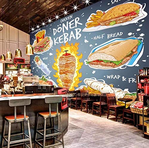 Murando Fotomurales Restaurante De Comida Rápida Estadounidense Papel Tapiz De Fondo Pollo Doner Kebab Snack Bar Decoración Industrial Papel De Pared Murales 3D-400 * 280 Cm