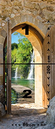murimage Papel Pintado Puerta Cascada 86 x 200 cm Incluye Pegamento Bosque Lago Piedras Pared Puente Cascada Camino Foto Mural