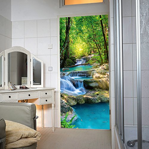 murimage Papel Pintado Puerta Cascada 86 x 200 cm Incluye Pegamento Río de la Selva Bosque Tailandia Asia baño Foto Mural