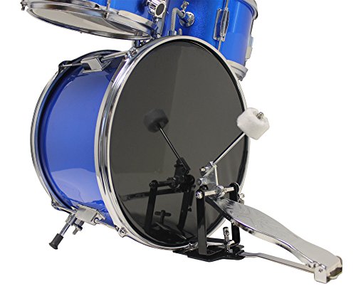 Music Alley Kit de 3 piezas de tambor secundaria para los niños con platillos de batería del pedal de heces y los palillos del tambor, color Azul Metálico