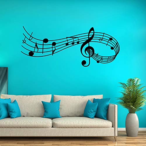 Musical Nota Pestañas De Música Pegatinas de Pared Etiqueta de la Pared, AUHOTA Desmontable DIY Decorativo Adhesivo Arte Murales para Sala de Música Habitación Living Room (23 × 9 pulgadas, Negro)