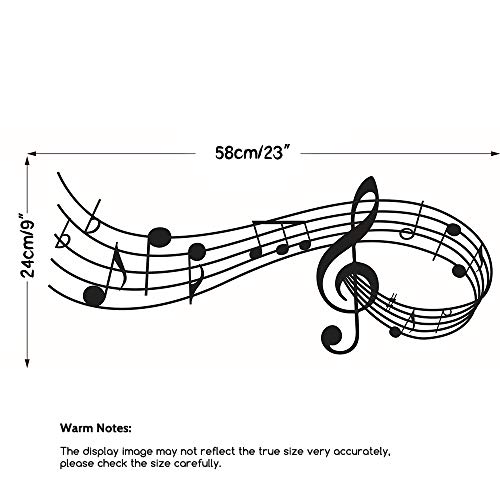 Musical Nota Pestañas De Música Pegatinas de Pared Etiqueta de la Pared, AUHOTA Desmontable DIY Decorativo Adhesivo Arte Murales para Sala de Música Habitación Living Room (23 × 9 pulgadas, Negro)