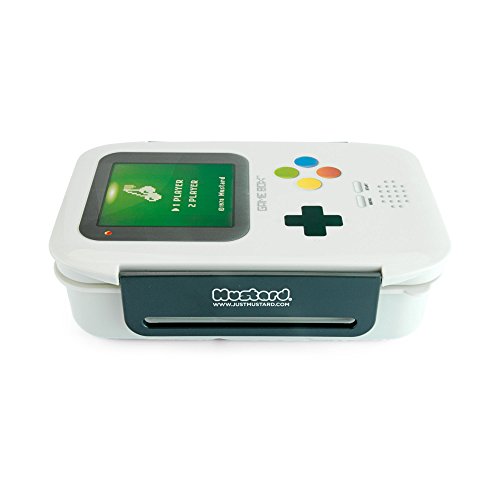 Mustard - Fiambrera hermética en forma de consola gameboy con 3 compartimentos, bento box de almuerzo, color gris