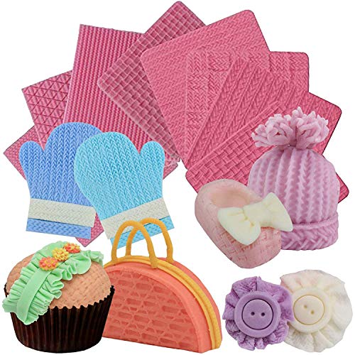 musykrafties Tejido Punto Molde de Silicona Textura Sello Tapete 8-in-Set Lote para Fondant Tarta Borde Decoración,Cumpleaños la Magdalena,Polímero Flexible,Jabón Cera Creación Manualidades Proyectos