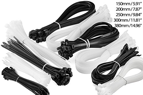 MutePower Bridas para Cables de 15cm 20cm 25cm 30cm 38cm de Longitud 500 Pack Negro y Blanco de Nylon para Cargas Pesadas soporta 22kg