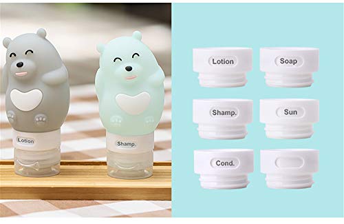 MUUZONING Botellas de Viaje de Silicona,100% BPA Gratis Recipientes rellenables portátiles a Prueba de Fugas para champú,Acondicionador,Loción,artículos de tocador(4 Unidades) -Oso Lindo
