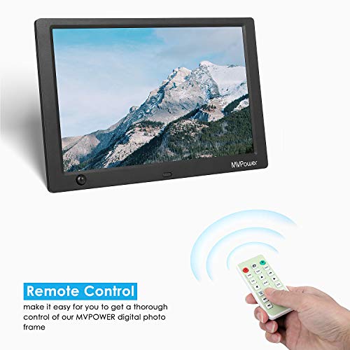 MVPower Marco de Fotos Digital Pantalla IPS de 10 Pulgadas 1080p con Control Remoto y Soporte, Función de Foto / Música / Video / Calendario / Alarma, Compatible con USB, Tarjeta SD y SDHC