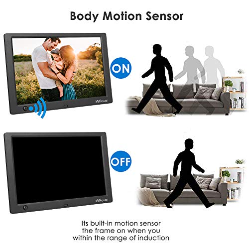 MVPower Marco de Fotos Digital Pantalla IPS de 10 Pulgadas 1080p con Control Remoto y Soporte, Función de Foto / Música / Video / Calendario / Alarma, Compatible con USB, Tarjeta SD y SDHC