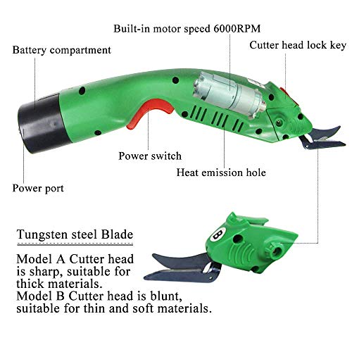 MXBAOHENG Cortador de Tela Industrial con 1 Batería (5000 mAh) y 2 Cuchillas (A,B) WBT-2 Tijeras Eléctricas para Tela Inalámbrico Tijeras Eléctricas de Tela Recargables