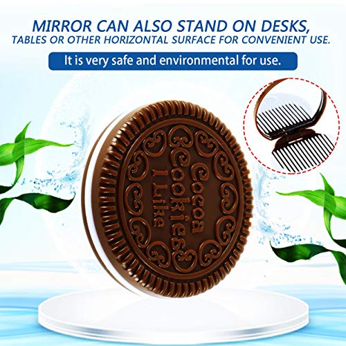 MXECO Portable Mini Cute kawaii Señoras Chicas Espejo de Moda de Chocolate Diseño de Galletas Espejo Cosmético Maquillaje de Chocolate Peine