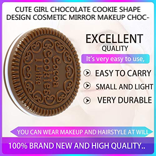 MXECO Portable Mini Cute kawaii Señoras Chicas Espejo de Moda de Chocolate Diseño de Galletas Espejo Cosmético Maquillaje de Chocolate Peine