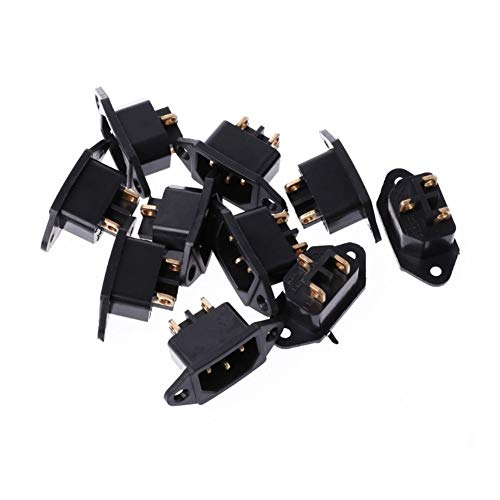 MXQIN 10 PC/AC 250V 10A 3-Pin Terminal de Entrada IEC320 C14 del zócalo de energía Negro