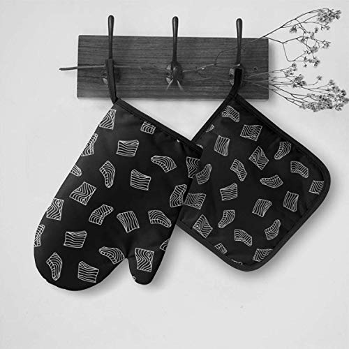 Mxung Guantes de Horno de Filete de salmón o Filete de Contorno Oscuro, Profesional Resistente al Calor a 500"C, (Engrosamiento) Guantes Antideslizantes para hornos de Cocina para cocinar