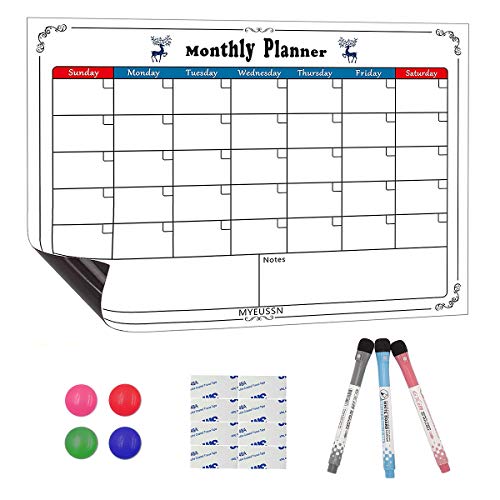 MYEUSSN A3 Paño magnético Planificador mensual Calendario del refrigerador Tablero de notas para la familia Lista de compras Tareas Tablas Eventos Resto del día Organización del menú Planificación