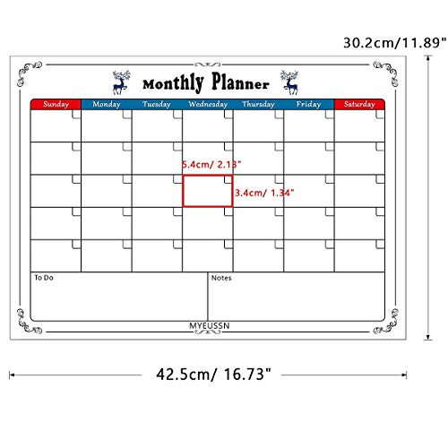 MYEUSSN A3 Paño magnético Planificador mensual Calendario del refrigerador Tablero de notas para la familia Lista de compras Tareas Tablas Eventos Resto del día Organización del menú Planificación