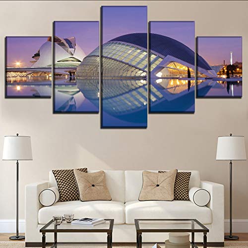 myvovo (Sin Marco) Lienzo Impreso 5 Piezas Ciudad de Las Artes y Las Ciencias España Valencia Pintura Arte de la Pared Decoración Imagen Modular Decorativa
