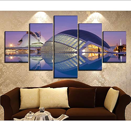myvovo (Sin Marco) Lienzo Impreso 5 Piezas Ciudad de Las Artes y Las Ciencias España Valencia Pintura Arte de la Pared Decoración Imagen Modular Decorativa