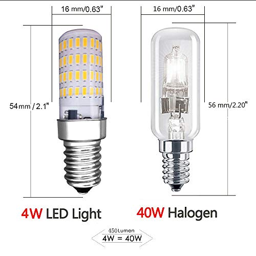 MZMing 2 Piezas E14 Pequeño LED Bulb 4W Bombillas Nevera - Dimmable 3000K Brillante Luz Blanca Cálida 450lm Ángulo de haz de de Bombilla Halógena de 40W Calor Bajo Usado para Nevera