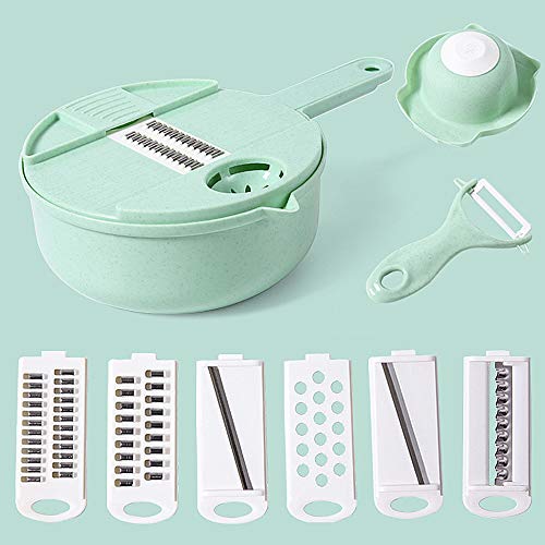 MZZG Rebanadora Multifunción Peladora Cortadora De Frutas En Hojas De Verduras, Cortadora De Frutas/Verduras ABS, La Herramienta Innovadora Rallador De Zanahorias De Cocina para El Hogar,Verde