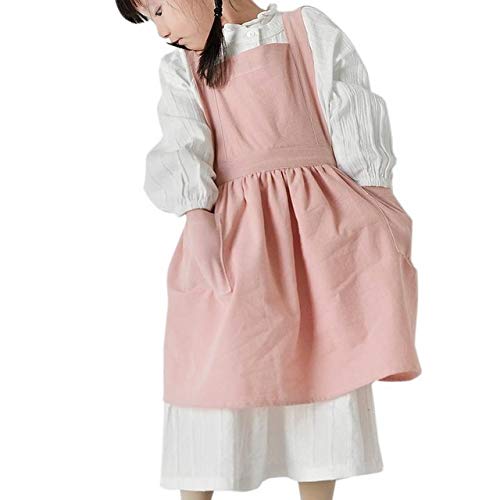 Mzzo Delantal de algodón de los niños del Color sólido Cocina Hornear Gadgets Casual Cafe Bar cocinar Lindo niños Clean Delantal (Color : B, Size : M)
