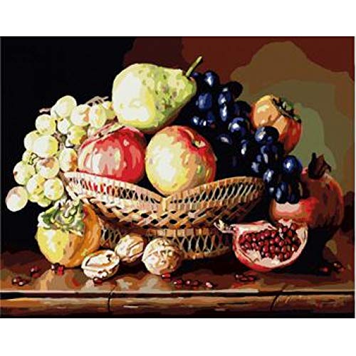 N / A Bodegón con Fruta Lienzo Pintura Pintura por número Pintado a Mano Cuadros Decorativos de Pared para Sala de Estar 50 * 40 cm / 16 * 20 Pulgadas sin Marco