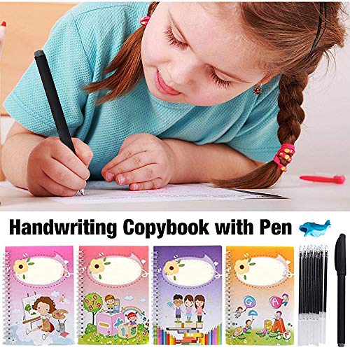 N\ A Cuaderno De Caligrafía, Juego De Caligrafía Mágica con Lápiz De Desvanecimiento Automático para Escritura De Letras Caligráficas para Niños 19.5x13.5cm