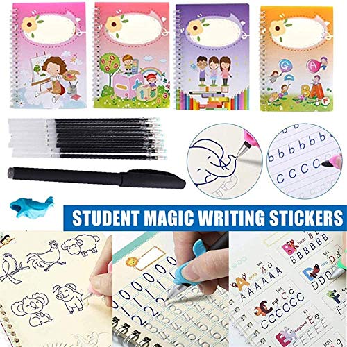 N\ A Cuaderno De Caligrafía, Juego De Caligrafía Mágica con Lápiz De Desvanecimiento Automático para Escritura De Letras Caligráficas para Niños 19.5x13.5cm