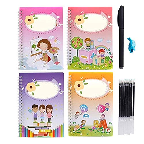 N\ A Cuaderno De Caligrafía, Juego De Caligrafía Mágica con Lápiz De Desvanecimiento Automático para Escritura De Letras Caligráficas para Niños 19.5x13.5cm