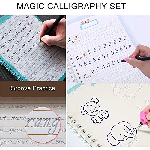 N\ A Cuaderno De Caligrafía, Juego De Caligrafía Mágica con Lápiz De Desvanecimiento Automático para Escritura De Letras Caligráficas para Niños 19.5x13.5cm