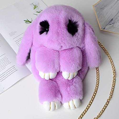 N / A Fluffy Rabbit Plush Mochila Kawaii Fur Pompoms Sling Chain Cute Shoulder Bag Fashion Women Cartoon Bunny Animal Girls Bag 18 * 32CM
