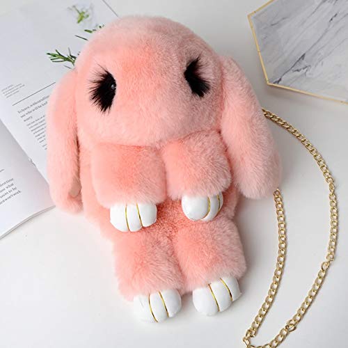 N / A Fluffy Rabbit Plush Mochila Kawaii Fur Pompoms Sling Chain Cute Shoulder Bag Fashion Women Cartoon Bunny Animal Girls Bag 18 * 32CM