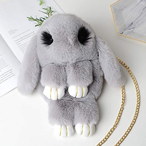 N / A Fluffy Rabbit Plush Mochila Kawaii Fur Pompoms Sling Chain Cute Shoulder Bag Fashion Women Cartoon Bunny Animal Girls Bag 18 * 32CM